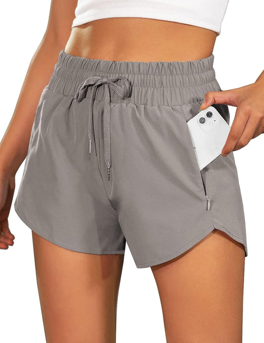 Women'S Running Shorts High Waisted Athletic Shorts Summer Gym Workout Short with Zipper Pockets - WORLD TIME VISITS