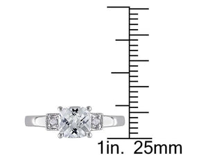 1.25 Carat (Ctw) Cushion-Cut Lab-Created White Sapphire Ring with Accent Diamonds in Sterling Silver