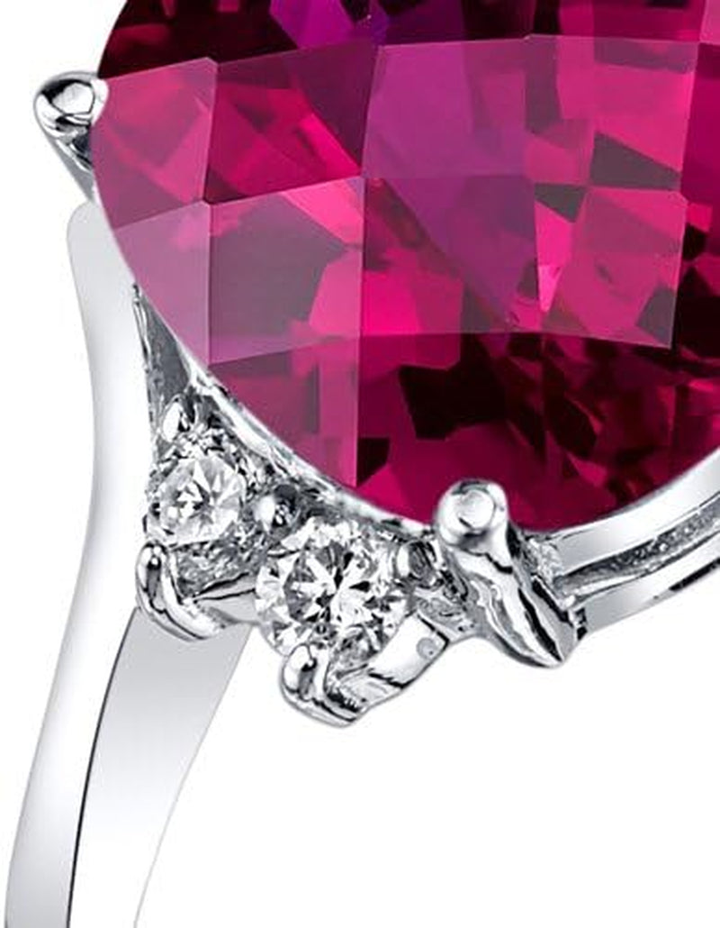 Created Ruby and Genuine Diamond Ring for Women 14K White Gold, Bypass Solitaire Design, 3.50 Carats Oval Shape 10X8Mm, Size 7