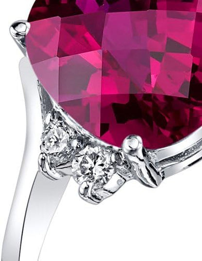 Created Ruby and Genuine Diamond Ring for Women 14K White Gold, Bypass Solitaire Design, 3.50 Carats Oval Shape 10X8Mm, Size 7