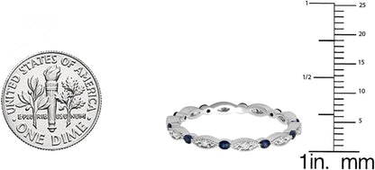 10K Gold round Blue Sapphire & White Diamond Ladies Wedding Eternity Band Stackable Ring