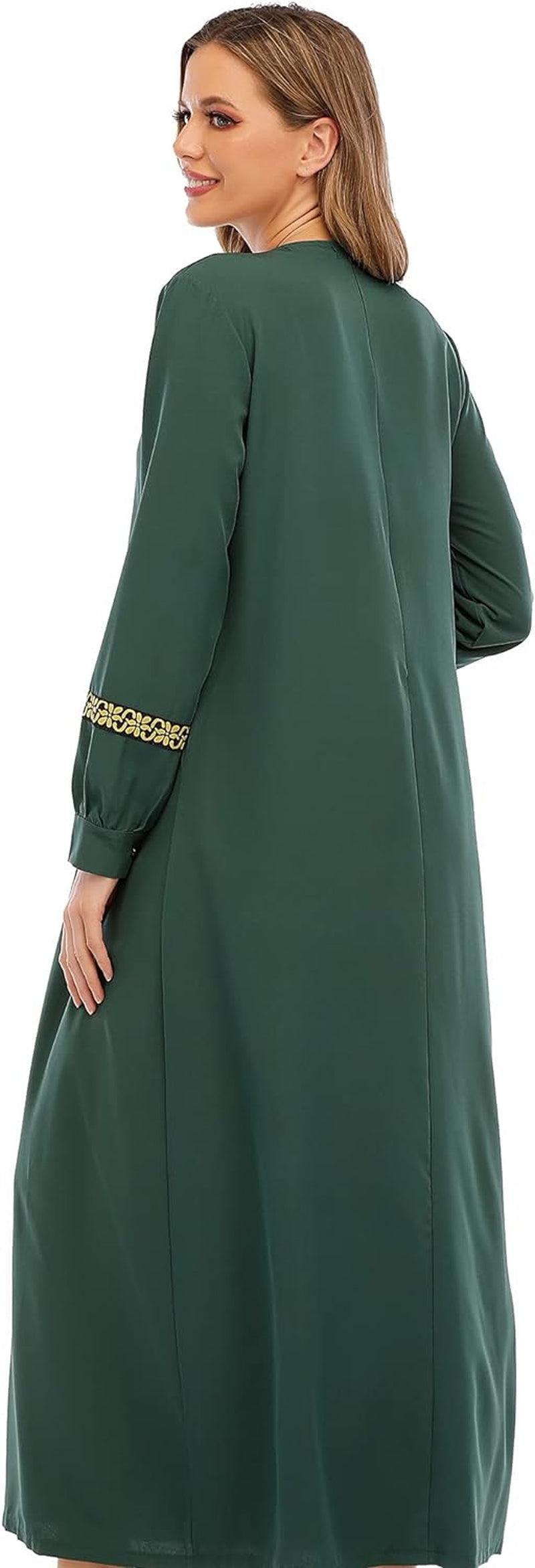 Womens Long Sleeve Ethnic Style Zipper Muslim Dresses Abaya with Hijabs