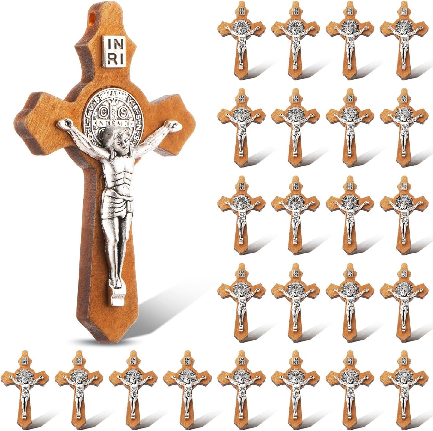 Handmade Wooden Christian Jesus Cross Pendants Catholic Crosses Religious Crucifix Charms Pendants for DIY Rosary Necklace Jewelry Charms Making Craft for Church Easter Christian Gift