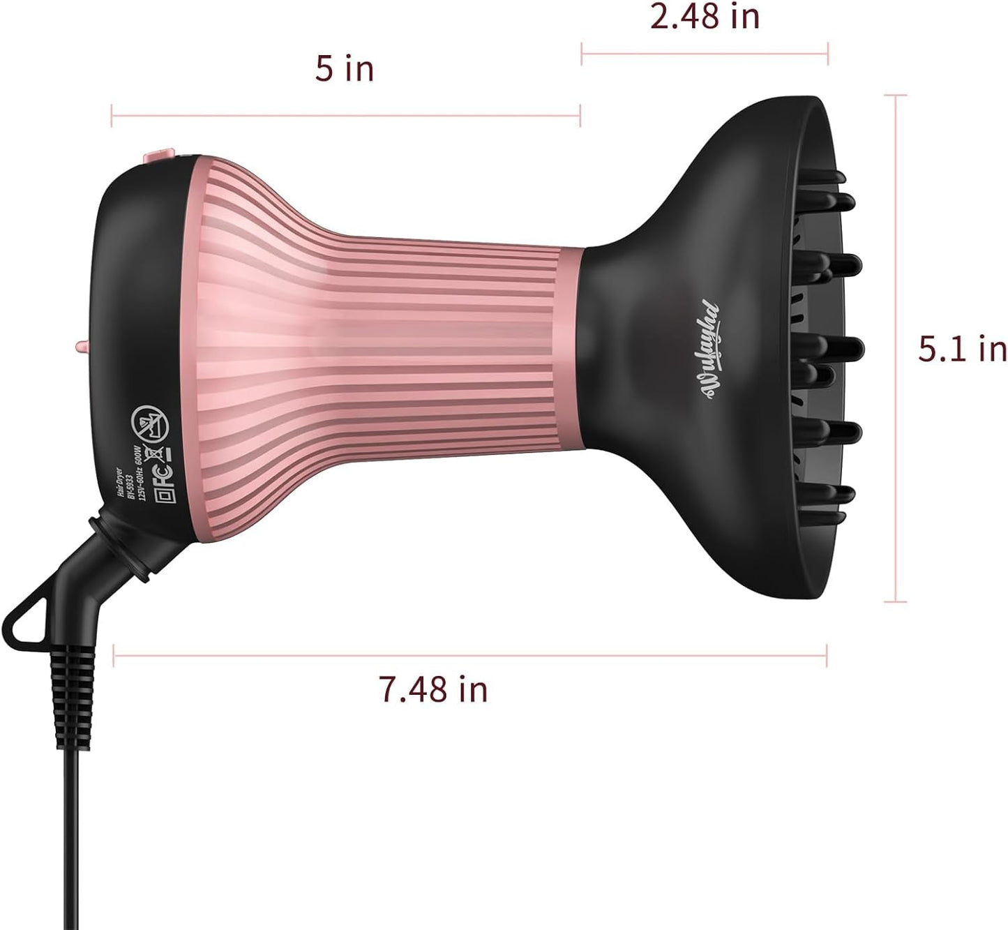 Diffuser Hair Dryer for Curly Hair with Ceramic Tips, Lightweight Elegance, 2-In-1, Gifts for Her, Reduces Frizz, Enhances Curls, Volumizes, Portable Hair Dryer, ALCI Safety Plug
