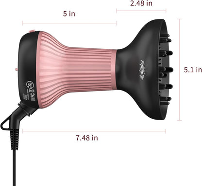 Diffuser Hair Dryer for Curly Hair with Ceramic Tips, Lightweight Elegance, 2-In-1, Gifts for Her, Reduces Frizz, Enhances Curls, Volumizes, Portable Hair Dryer, ALCI Safety Plug