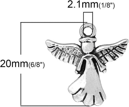 Angel Charm Pendants - 30 Pack of Silver Religious Charms, DIY Jewelry Making Supplies, Small 3/4 Inch Metal with Outstretched Wings for Bracelet, Necklace or Crafts