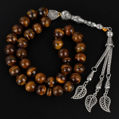 Tasbih Prayer Beads Tiger Eye Stone (33 Beads - 10 Mm) - Muslim Rosary - Masbaha Finger Counter - Zikr, Dhikr Subha - Chapelet - Tasbeeh - Islamic Misbaha - Handmade Sibha - Ramadan Gift