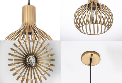 Gold Pendant Light Fixtures,Hanging Pendant Light with Metal Cage Shade for Kitchen Island,Bar,Living Room Dinning Room E26