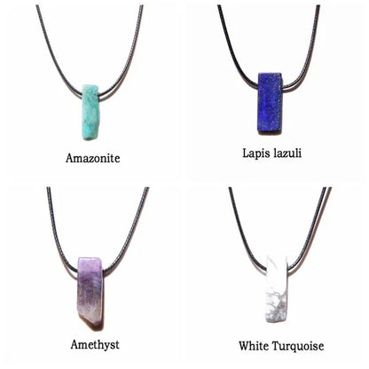 Unique Design Stone Pendant Necklace Fashion Black Rope Natural Stone Aquamarine Amethyst Citrine Beads Necklace Men Women Jewelry