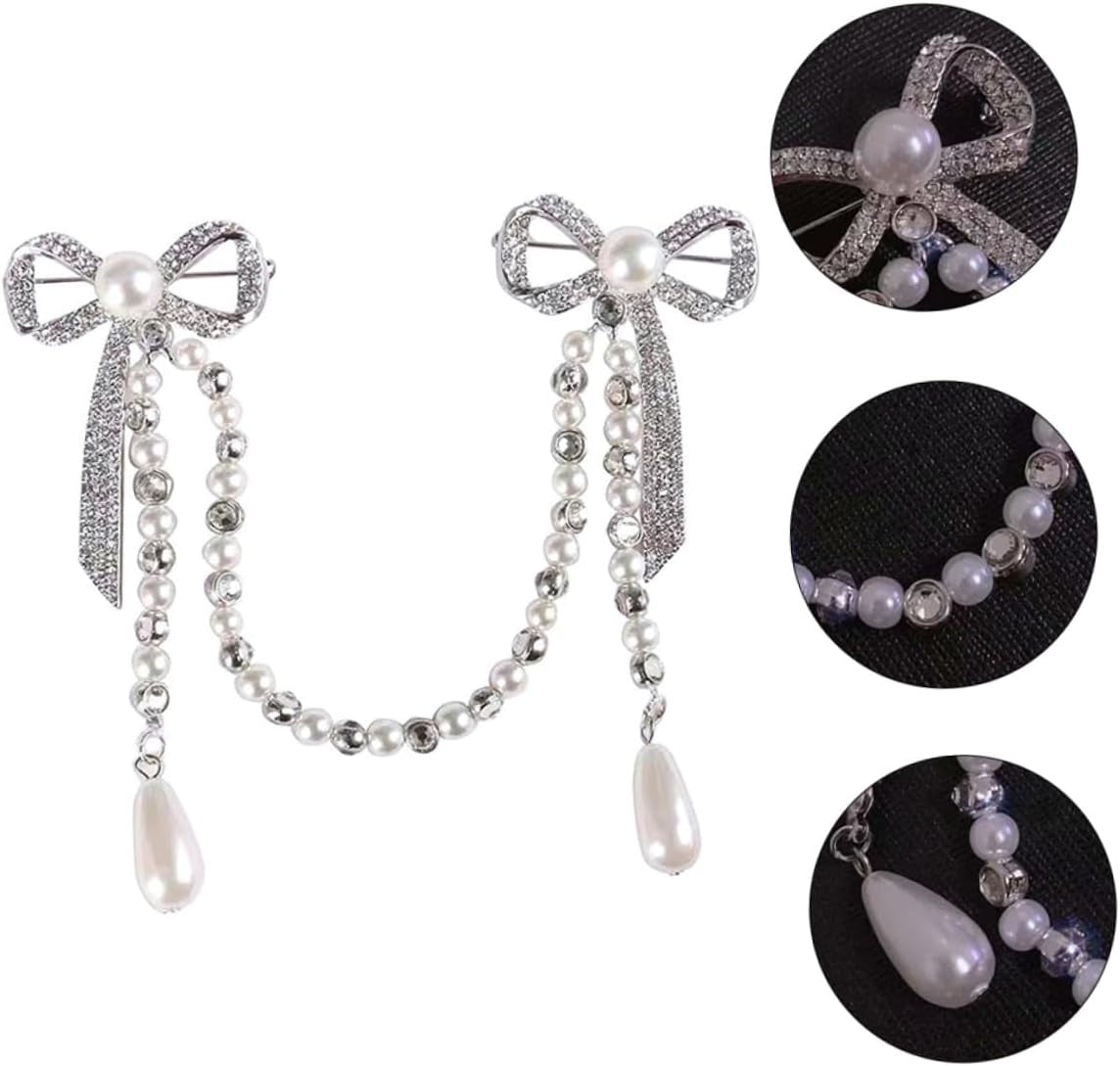 Brooch Pin for Women Elegant Lady Pin Brooch Pearl and Diamond Tassel Brooch Chain Accessory for Dresses Coats and Shawls - WORLD TIME VISITS