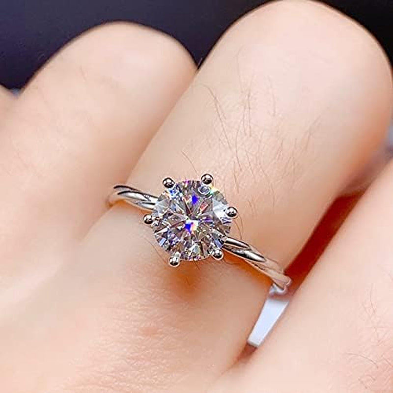 Shiny Full Diamond Ring 2Carat round Cut Cubic Zirconia Promise Wedding Ring for Women Silver Ring CZ Cocktail Ring Eternity 950 Platinum Simulate Moissanite Ring Adjustable Ring 020