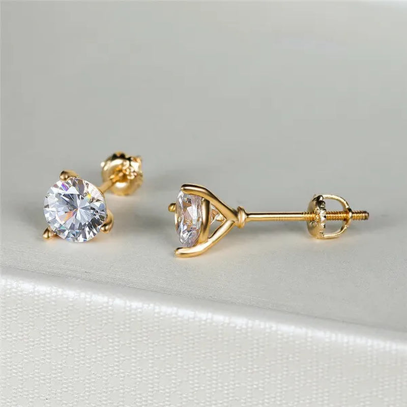 Vintage Three-Prong Martini Round Glass Stud Earrings Golden Spiral Bride Wedding Engagement Jewelry Gifts