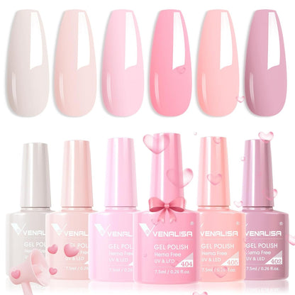 VENALISA Hema-Free Pink Gel Nail Polish Set- 6 Colors Popular Nude Pink Gel Polish Kit, Soak off LED Nail Lamp Light Pink Gel Manicure Kit DIY at Home Salon Gifts for Women Girls - WORLD TIME VISITS