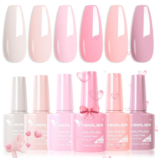 VENALISA Hema-Free Pink Gel Nail Polish Set- 6 Colors Popular Nude Pink Gel Polish Kit, Soak off LED Nail Lamp Light Pink Gel Manicure Kit DIY at Home Salon Gifts for Women Girls - WORLD TIME VISITS