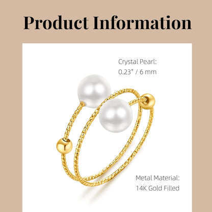 Minimalist Open Rings Adjustable Crystal Pearl Jewelry Anniversary Gifts for Her (Double Laps) (Crystal Pearls)