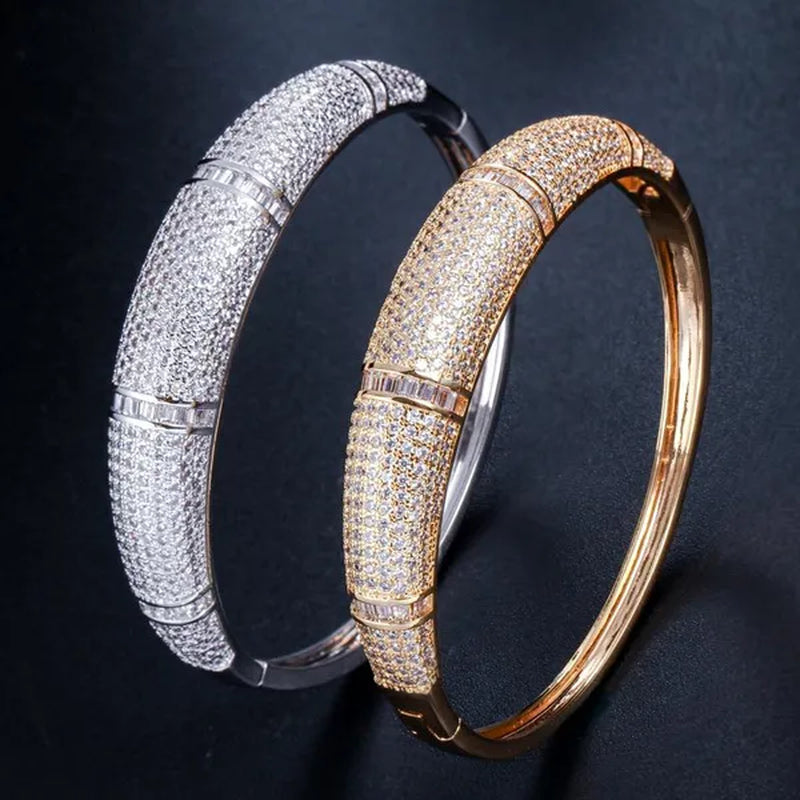 Gloriya Expensive Ladies Modern Jewelry Silver Gold Plated Micro Pave Sparkle AAAAA Cubic Zircon Women Noble Bangle Bracelet for Engagement Gift