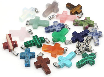 20 Pcs Natural Stone Pendants Cross Gemstone Agate Crystal Healing Charms for Jewelry Making DIY Necklace