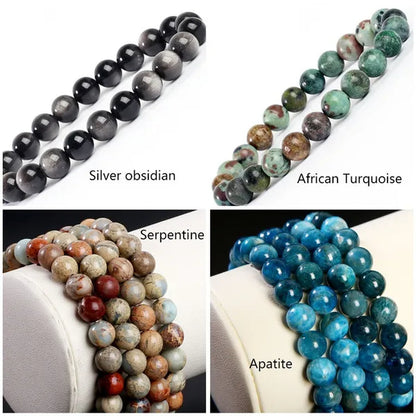 Hot Sale 6-8mm Unisex Natural Stone Bracelet Malachite/Tiger Eye/amethyst/agate/gemstone Bracelet Round Bead Elastic Bracelet Handmade Chakra Treatment Stone Jewelry Ladies Mens Girls