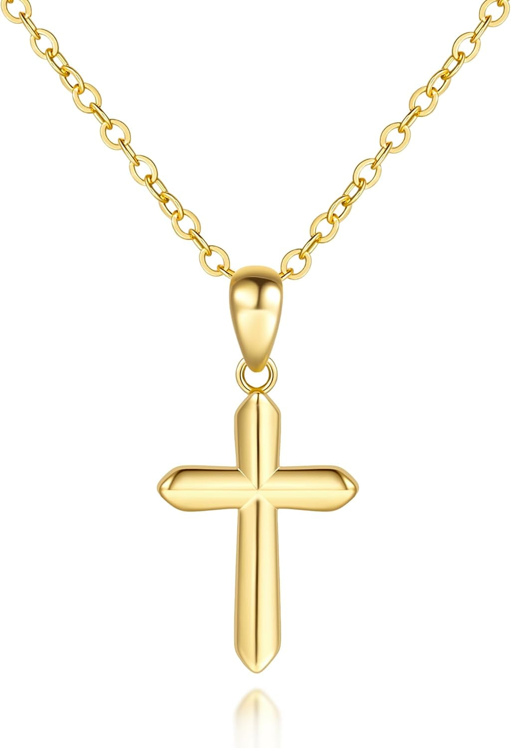 Womens Gold Cross Necklace 14K Gold Cross Necklaces for Women Crosses Pendants Necklaces for Women Soft Lines and Smooth Edges Womens Chain Crosses Necklace - WORLD TIME VISITS