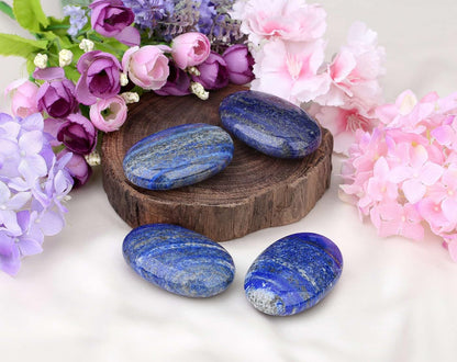 Lapis Lazuli 2.4" Large Palm Stone Healing Crystals Natural Gemstones Calming Effects Energy Balancing Reiki Polished Worry Stone Cleansing Protection Anxiety Stress Relief Therapy 1PC