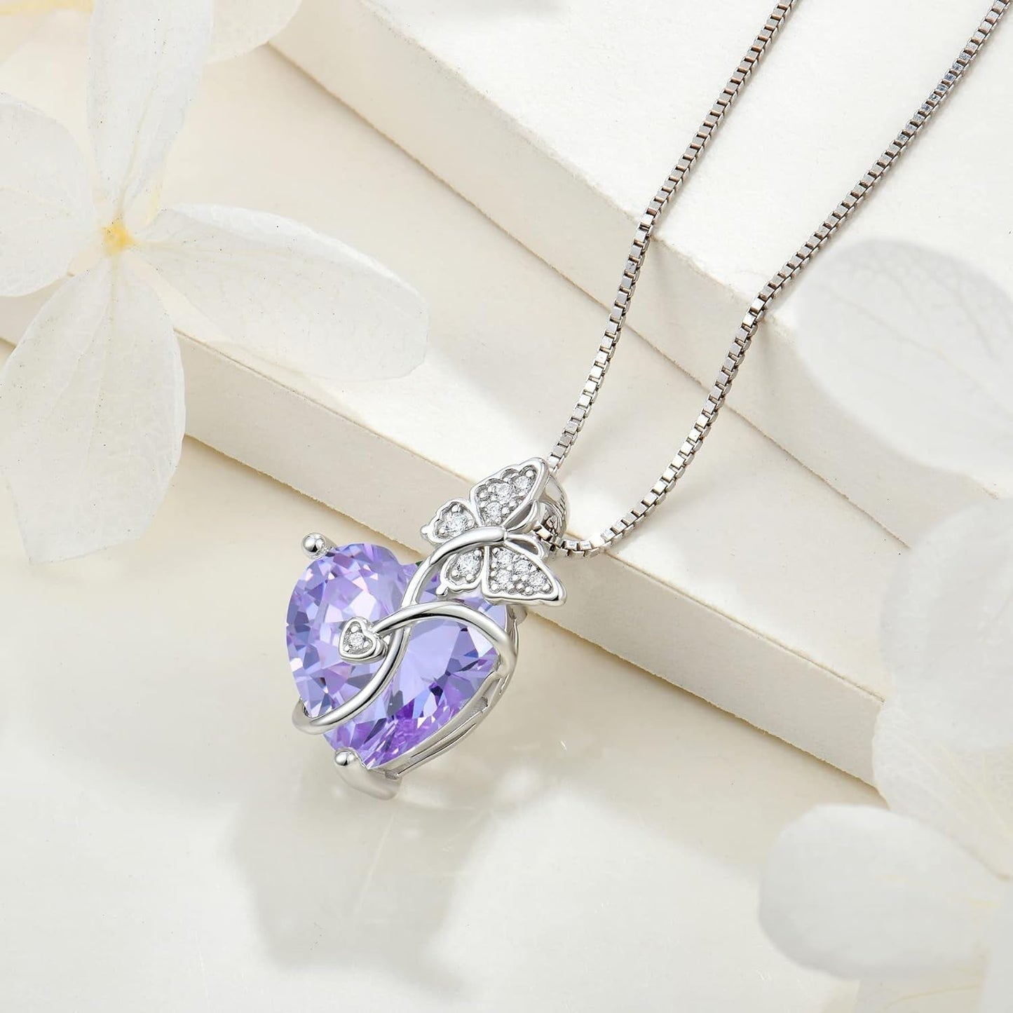 Butterfly Necklace for Women 925 Sterling Silver Love Heart Pendant Necklace Birthstone Jewelry Gifts for Wife Girlfriend Mom Daughter
