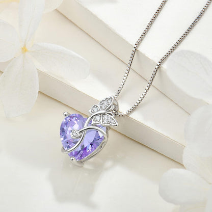 Butterfly Necklace for Women 925 Sterling Silver Love Heart Pendant Necklace Birthstone Jewelry Gifts for Wife Girlfriend Mom Daughter