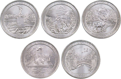 2011 P National Park Quarter 5 Coin Set Uncirculated Mint State 25C Collectible Master Coins