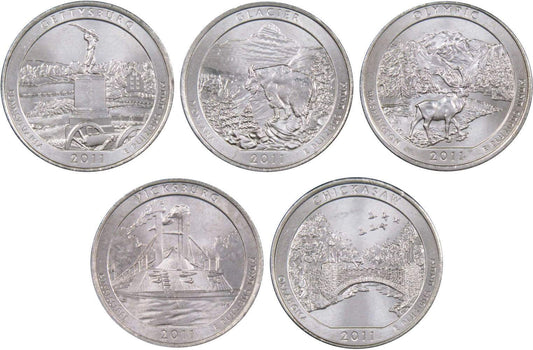 2011 P National Park Quarter 5 Coin Set Uncirculated Mint State 25C Collectible Master Coins - WORLD TIME VISITS