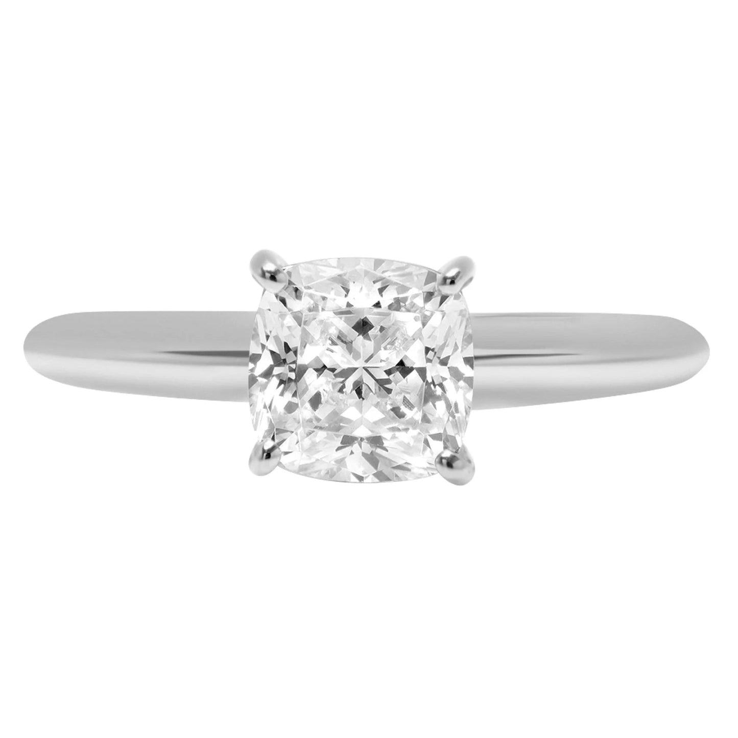 2.0 Ct Brilliant Cushion Cut Simulated Diamond 14K White Gold Solitaire Ring SZ 8