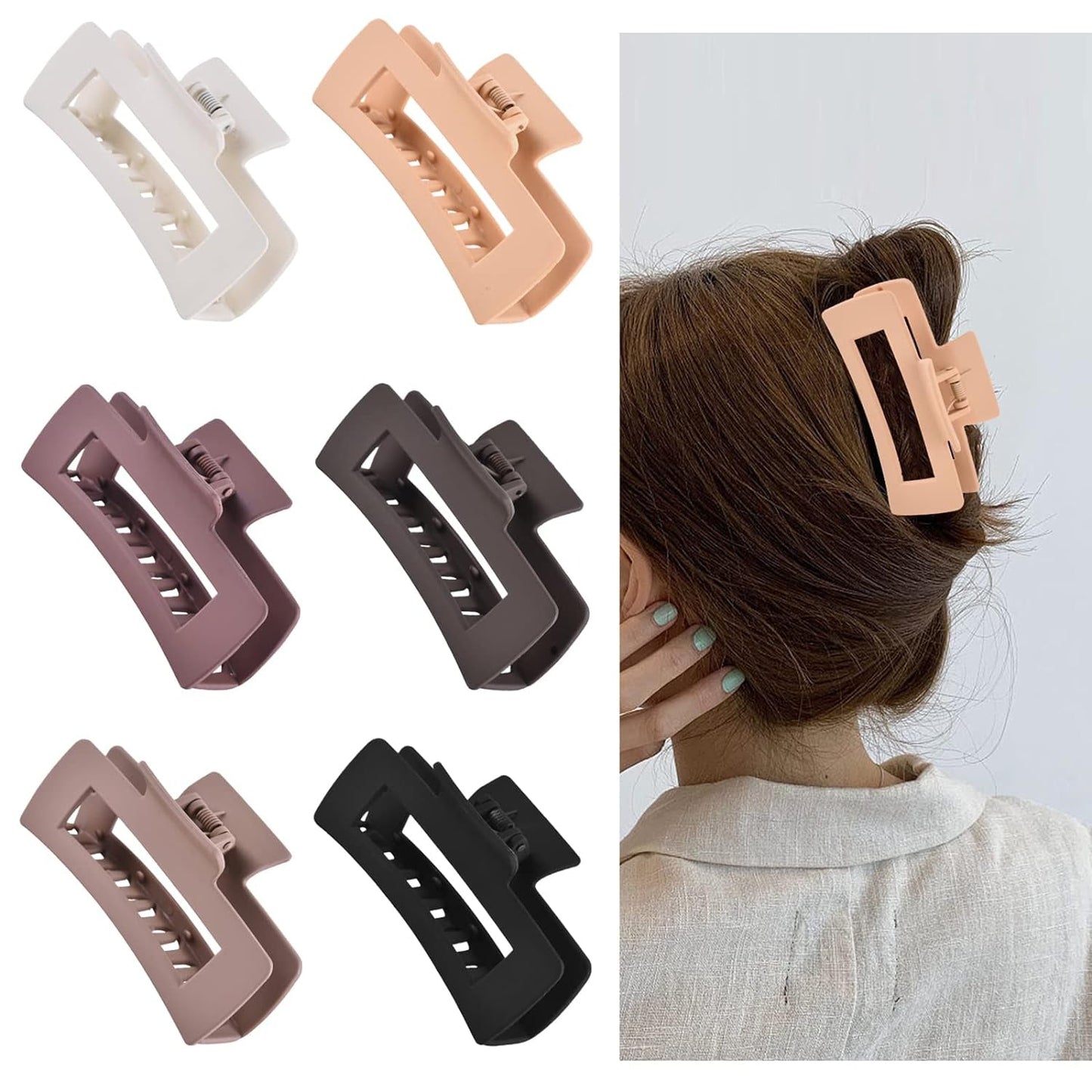 12 Pcs Rectangle Clips, Accessories for Women and Girls, Including 6 Pcs 4 Inch Large Clips for Thick Hair and 6 Pcs 2 Inch Small Clips for Thin Hair (Neutral)