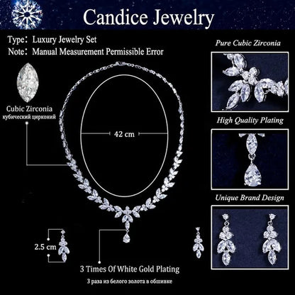 CANDICE Luxury Marquise Cubic Zirconia Pave Bridal Big Flower Pendant Necklace Earrings Jewelry Set High Quality White Gold Plated Water Drop Wedding Brides Jewellry Accessories