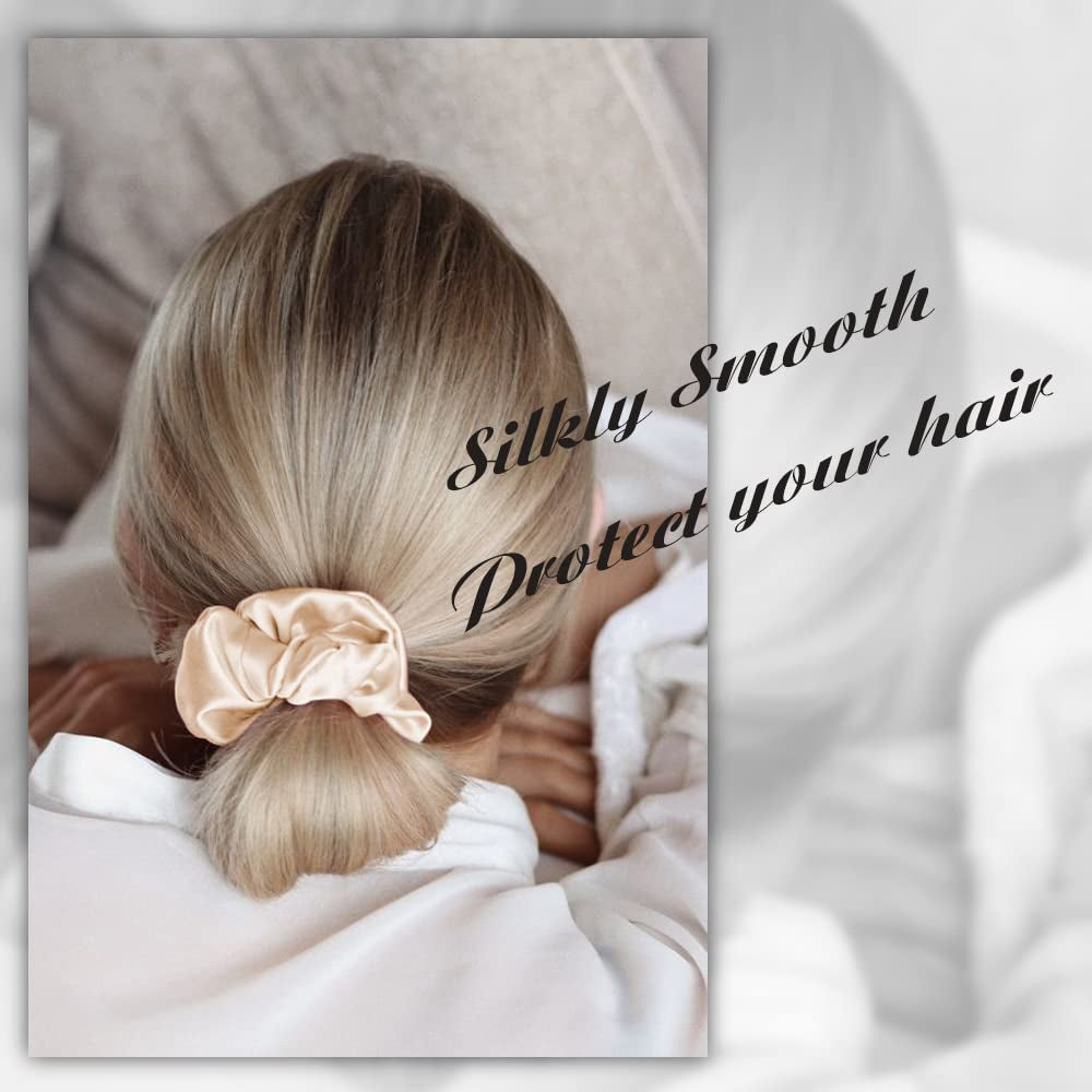 100% Mulberry Silk-Scrunchies for Hair Sleep, Women Grils Silk Hair Ties for Frizz & Breakage Curly Hair, No Damage, Elastics Ponytail Holder, 3 Pack