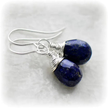 Lapis Lazuli Earrings Sterling Silver, Tiny Lapis Earrings, Navy Blue Earrings - WORLD TIME VISITS
