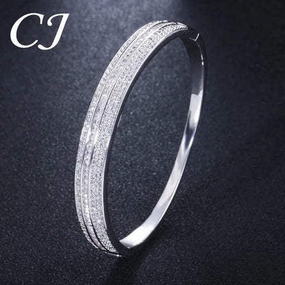 CANDICE New Fashion Simple Unisex Open Bangle Setting Sparkling CZ Stone Rose Gold & White Gold Plated Cuff Bracelet Jewelry For Women Men Couple Gift