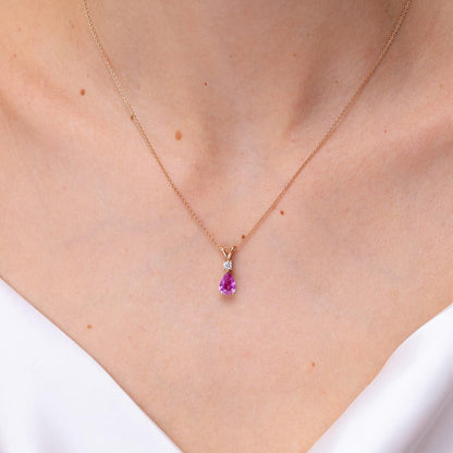Natural Pink Sapphire Teardrop Pendant with Diamond in 14K Solid Gold/Platinum | Birthday, Engagement, Anniversary, Wedding Jewelry Gift for Women