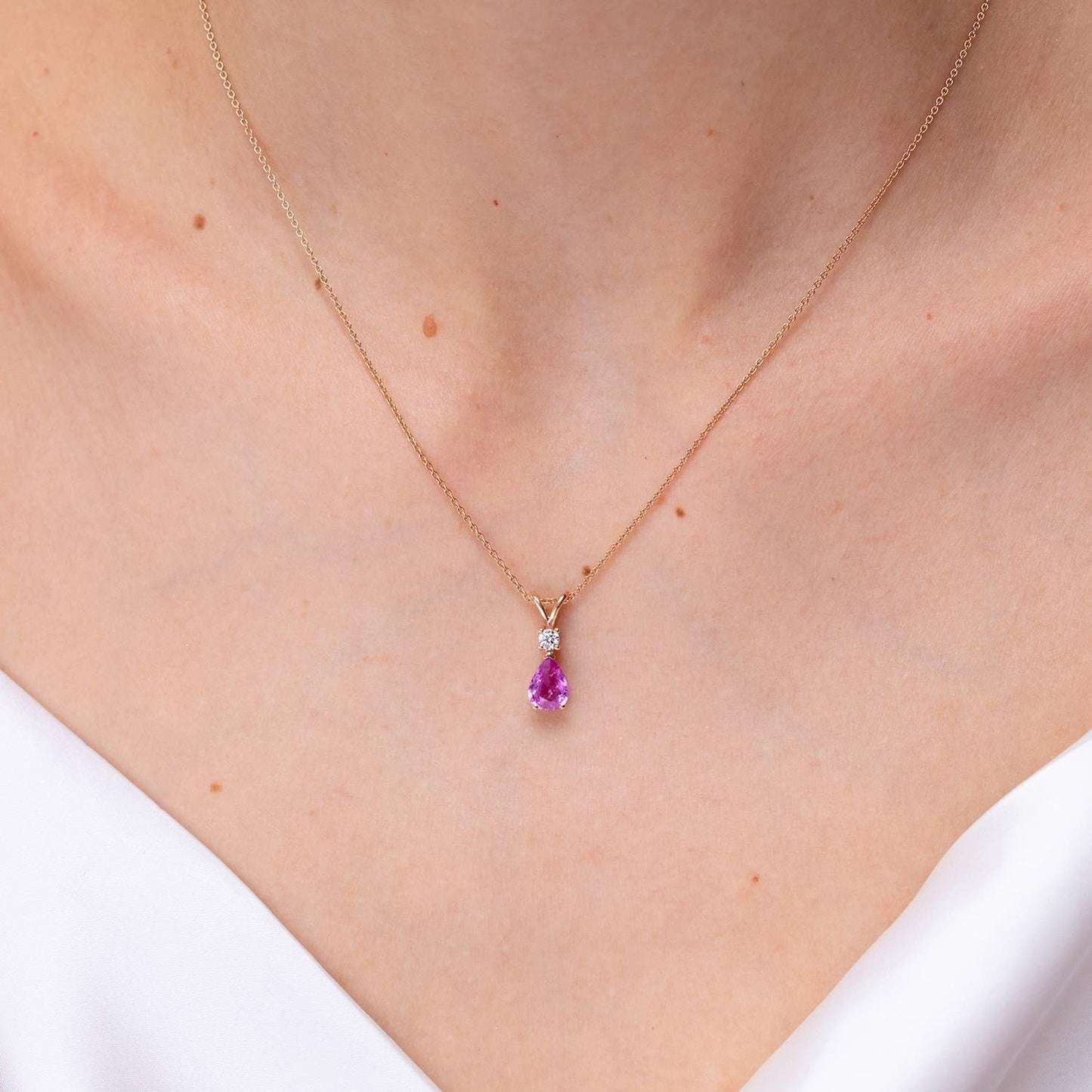 Natural Pink Sapphire Teardrop Pendant with Diamond in 14K Solid Gold/Platinum | Birthday, Engagement, Anniversary, Wedding Jewelry Gift for Women