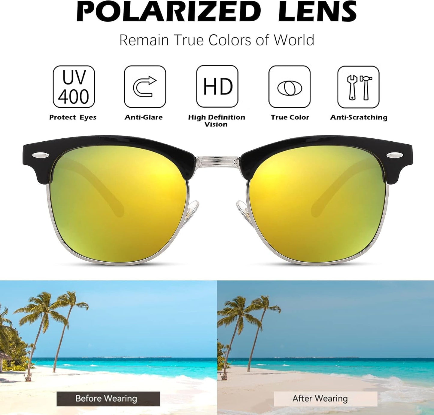 Semi-Rimless Polarized Sunglasses UV 400 Protection for Women Men