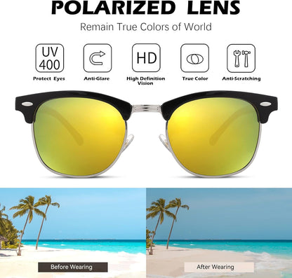 Semi-Rimless Polarized Sunglasses UV 400 Protection for Women Men