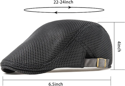 Men'S Breathable Mesh Summer Hat Adjustable Newsboy Beret Ivy Cap Cabbie Flat Cap Gatsby Driving Hunting Hats