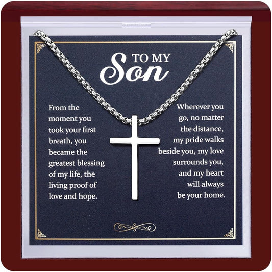 S925 Sterling Silver Cross Necklace for Men Solid Sterling Silver Cross Pendant Necklace Boys Mens Cross Necklace Jewelry Gifts with Box & Card Birthday Anniversary Christmas Father'S Day