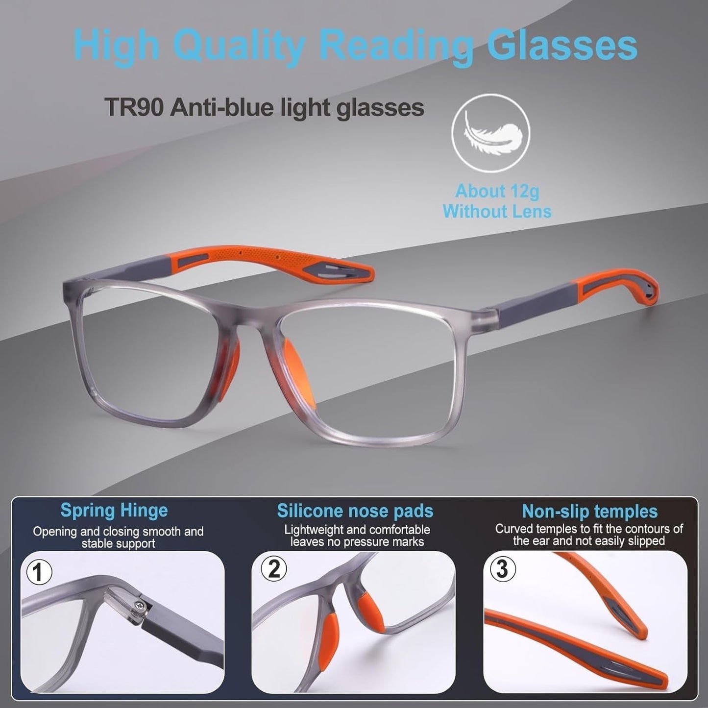 6 Pack Reading Glasses for Men Sports Style Blue Light Blocking Readers with Spring Hinge Women Eyeglasses