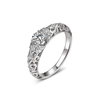 925 Sterling Silver Classical Baroque Pattern Carved White Sapphire Bride Wedding Engagement Ring Jewelry Size 4 5 6 7 8 9 10 11 12 13