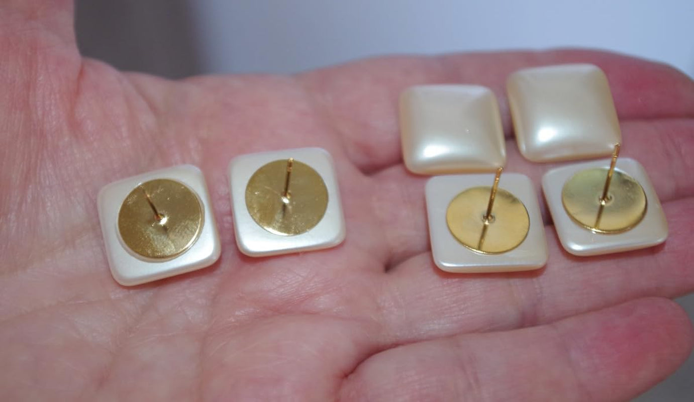 Quality Majorca Pearl Square Half Dome 16MM Stud Earrings 14K Gold Filled