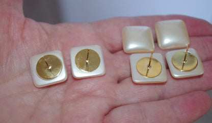 Quality Majorca Pearl Square Half Dome 16MM Stud Earrings 14K Gold Filled