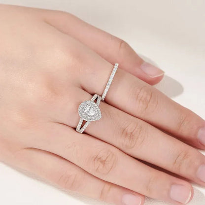 Newshe 2Pcs Wedding Ring Set Classic Jewelry Pear Shape 1.2 Carats AAAAA CZ 925 Sterling Silver Teardrop Engagement Rings for Women Size 5-12