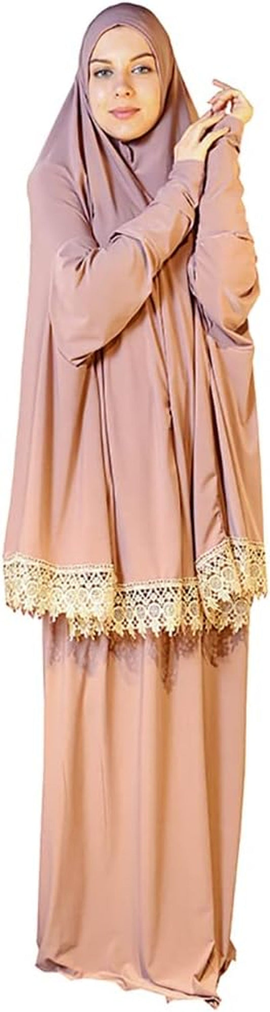 Women'S Prayer Dress 2 Pieces Lycra Solid Color plus Long Sleeve | One-Size | Hijab Abaya Suit - WORLD TIME VISITS