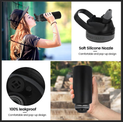 '-32 Oz, Insulated Water Bottle with Straw and Carry Handle, Leakproof Lockable Lid with Soft Silicone Spout, One-Hand Operation, Double Walled Vacuum Stainless Steel (32 Oz, Dark Rainbow)