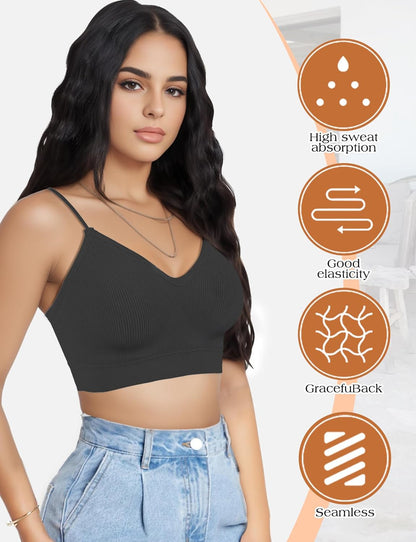 2-4PCS Women'S V-Neck Padded Seamless Straps Bralette, Everyday Basic Sleeping Bra, Sports Bras for Women, Sports Bra - WORLD TIME VISITS