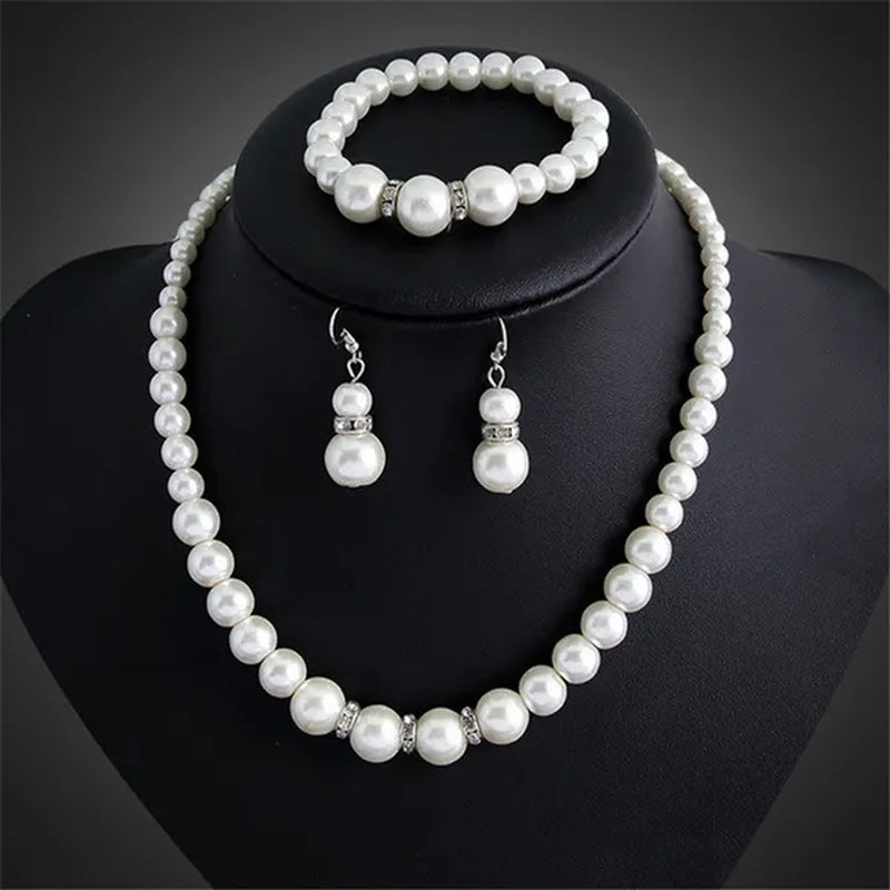 Wedding Jewelry Set Bride Bridesmaid Elegant Princess  Crystal Necklace Earrings Bracelet Pearl Jewelry Set For Women Girl