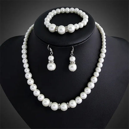 Wedding Jewelry Set Bride Bridesmaid Elegant Princess  Crystal Necklace Earrings Bracelet Pearl Jewelry Set For Women Girl